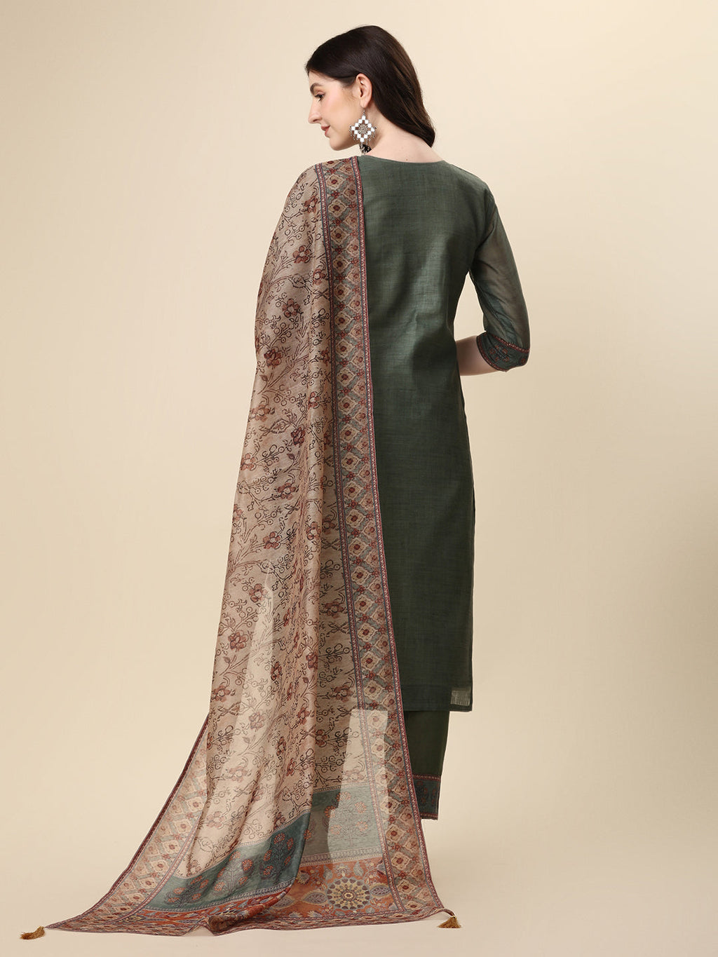 Printed & Hand Embroidered Kurta With Pant And Printed Dupatta Set, Multicolor - Hiral Fashion | Grocsy