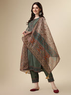 Printed & Hand Embroidered Kurta With Pant And Printed Dupatta Set, Multicolor - Hiral Fashion | Grocsy