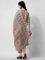 Printed Brown Kurta Pant & Dupatta Set, Multicolor - Hiral Fashion | Grocsy