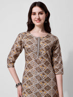Printed Brown Kurta Pant & Dupatta Set, Multicolor - Hiral Fashion | Grocsy