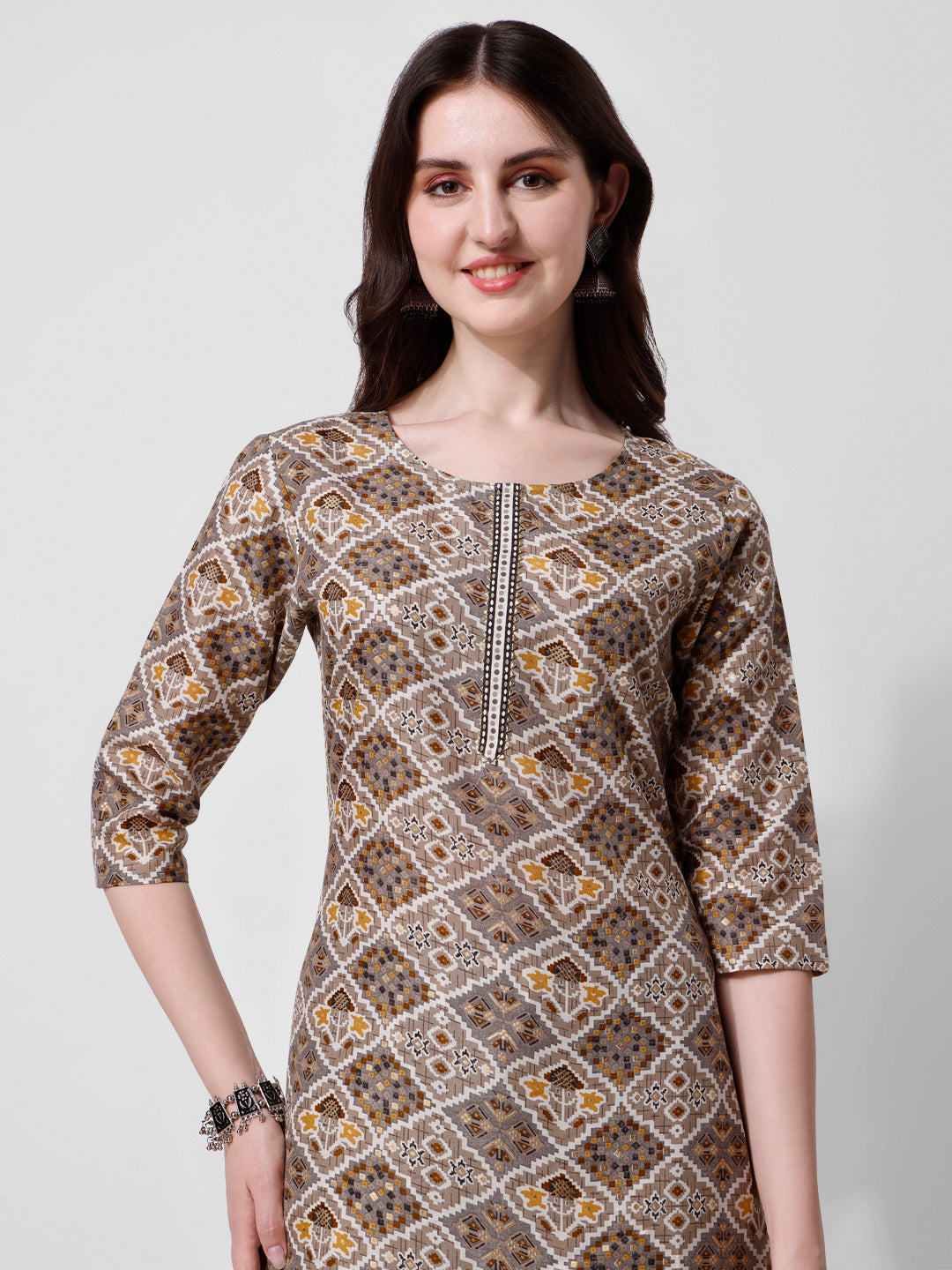 Printed Brown Kurta Pant & Dupatta Set, Multicolor - Hiral Fashion | Grocsy
