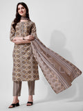 Printed Brown Kurta Pant & Dupatta Set, Multicolor - Hiral Fashion | Grocsy