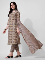 Printed Brown Kurta Pant & Dupatta Set, Multicolor - Hiral Fashion | Grocsy