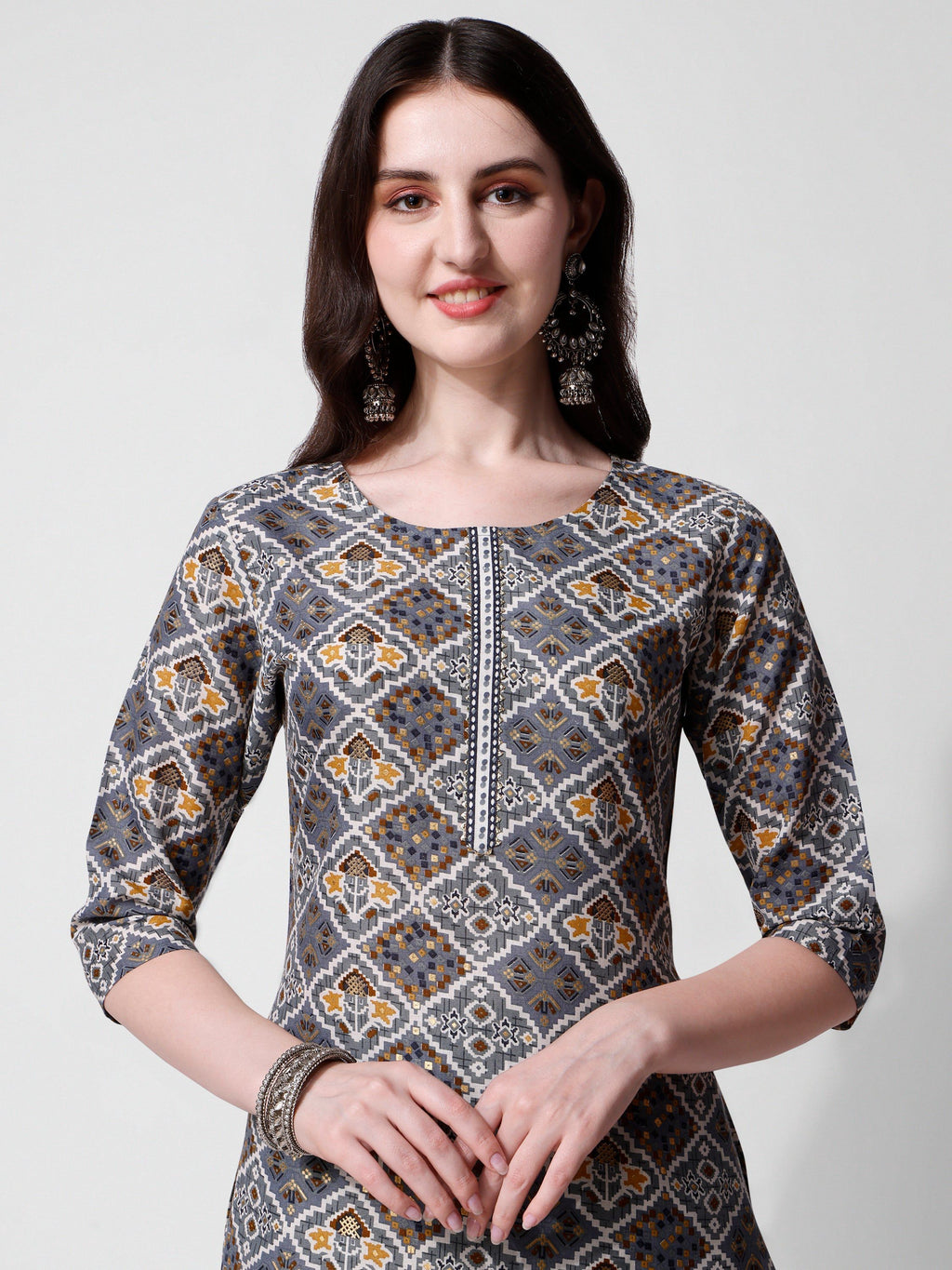Printed Blue Kurta Pant & Dupatta Set, Multicolor - Hiral Fashion | Grocsy