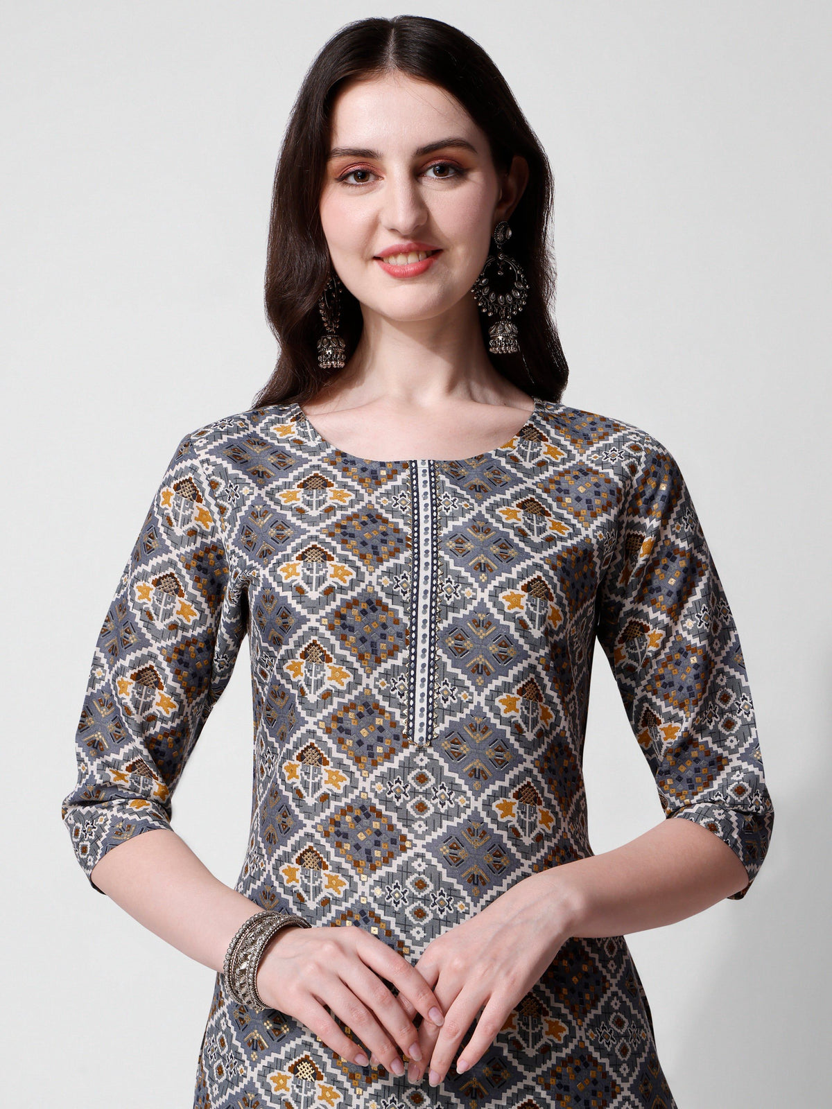 Printed Blue Kurta Pant & Dupatta Set, Multicolor - Hiral Fashion | Grocsy