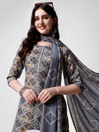 Printed Blue Kurta Pant & Dupatta Set, Multicolor - Hiral Fashion | Grocsy