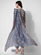 Printed Blue Kurta Pant & Dupatta Set, Multicolor - Hiral Fashion | Grocsy