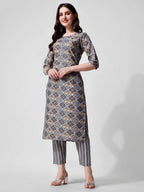 Printed Blue Kurta Pant & Dupatta Set, Multicolor - Hiral Fashion | Grocsy
