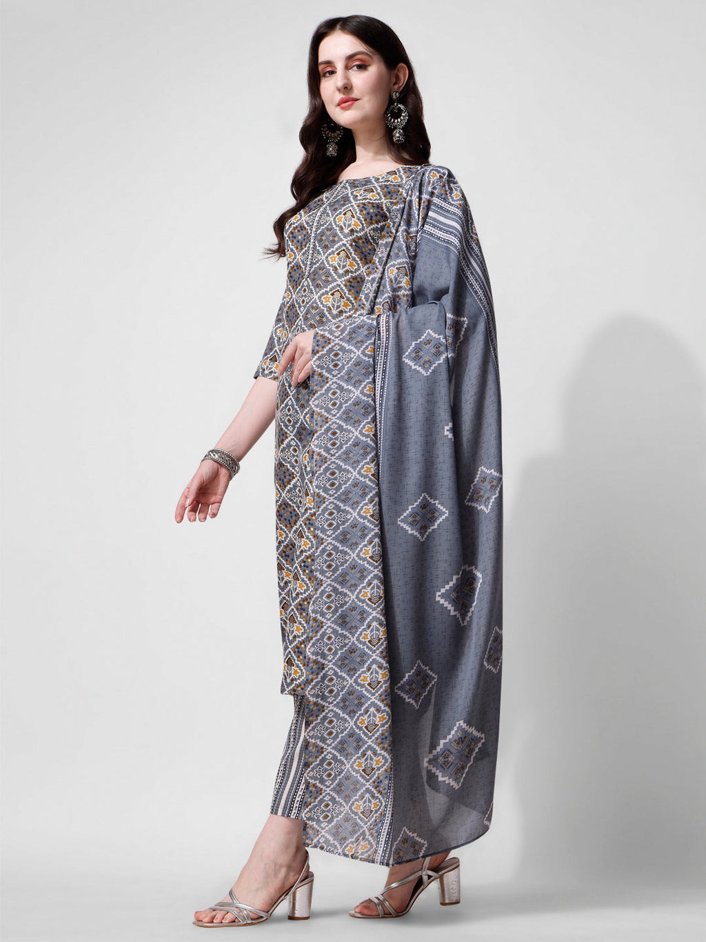Printed Blue Kurta Pant & Dupatta Set, Multicolor - Hiral Fashion | Grocsy