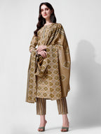 Printed Green Kurta Pant & Dupatta Set, Multicolor - Hiral Fashion | Grocsy