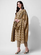 Printed Green Kurta Pant & Dupatta Set, Multicolor - Hiral Fashion | Grocsy