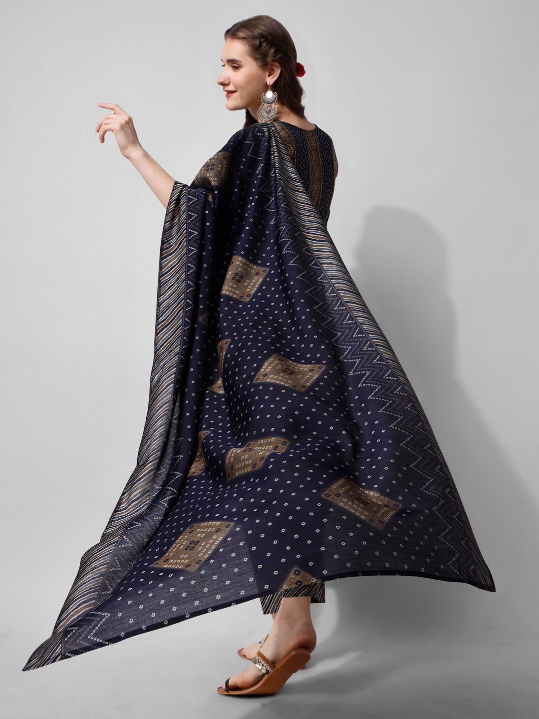 Printed Kurta With Pant And Dupatta Set, Multicolor - Hiral Fashion | Grocsy