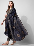Printed Kurta With Pant And Dupatta Set, Multicolor - Hiral Fashion | Grocsy
