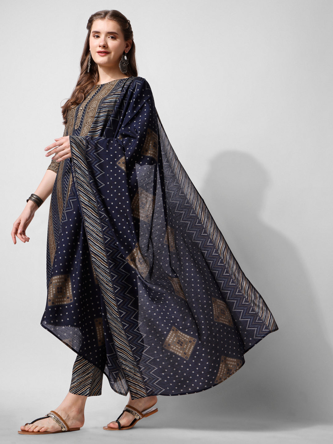 Printed Kurta With Pant And Dupatta Set, Multicolor - Hiral Fashion | Grocsy