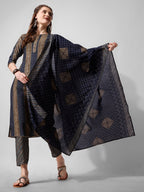 Printed Kurta With Pant And Dupatta Set, Multicolor - Hiral Fashion | Grocsy