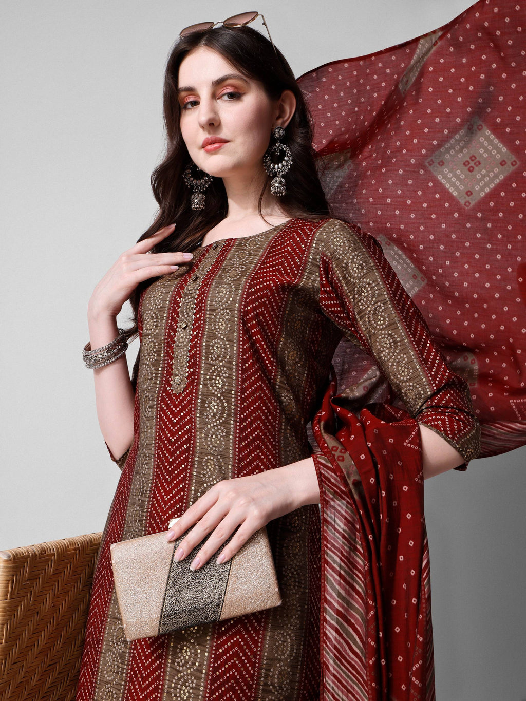 Printed Kurta With Pant And Dupatta Set, Multicolor - Hiral Fashion | Grocsy