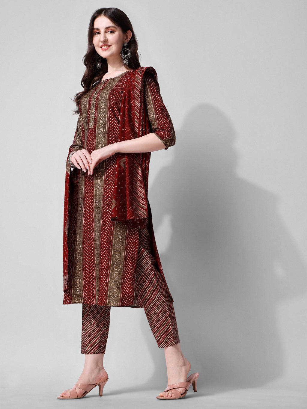 Printed Kurta With Pant And Dupatta Set, Multicolor - Hiral Fashion | Grocsy