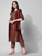 Printed Kurta With Pant And Dupatta Set, Multicolor - Hiral Fashion | Grocsy