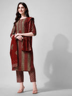 Printed Kurta With Pant And Dupatta Set, Multicolor - Hiral Fashion | Grocsy