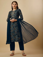 Geometric Printed Kurta With Pant And Dupatta Set, Multicolor - Hiral Fashion | Grocsy