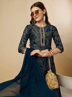 Geometric Printed Kurta With Pant And Dupatta Set, Multicolor - Hiral Fashion | Grocsy