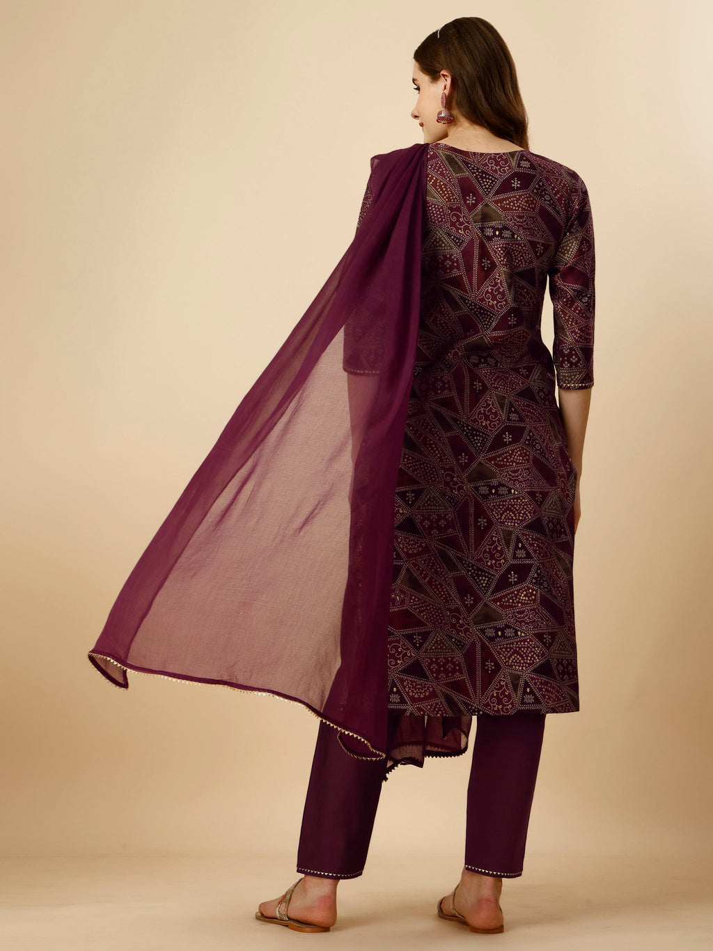 Printed Button And Embellished Kurta With Pant And Dupatta Set, Multicolor - Hiral Fashion | Grocsy