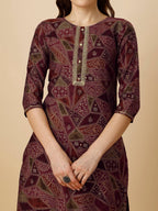 Printed Button And Embellished Kurta With Pant And Dupatta Set, Multicolor - Hiral Fashion | Grocsy