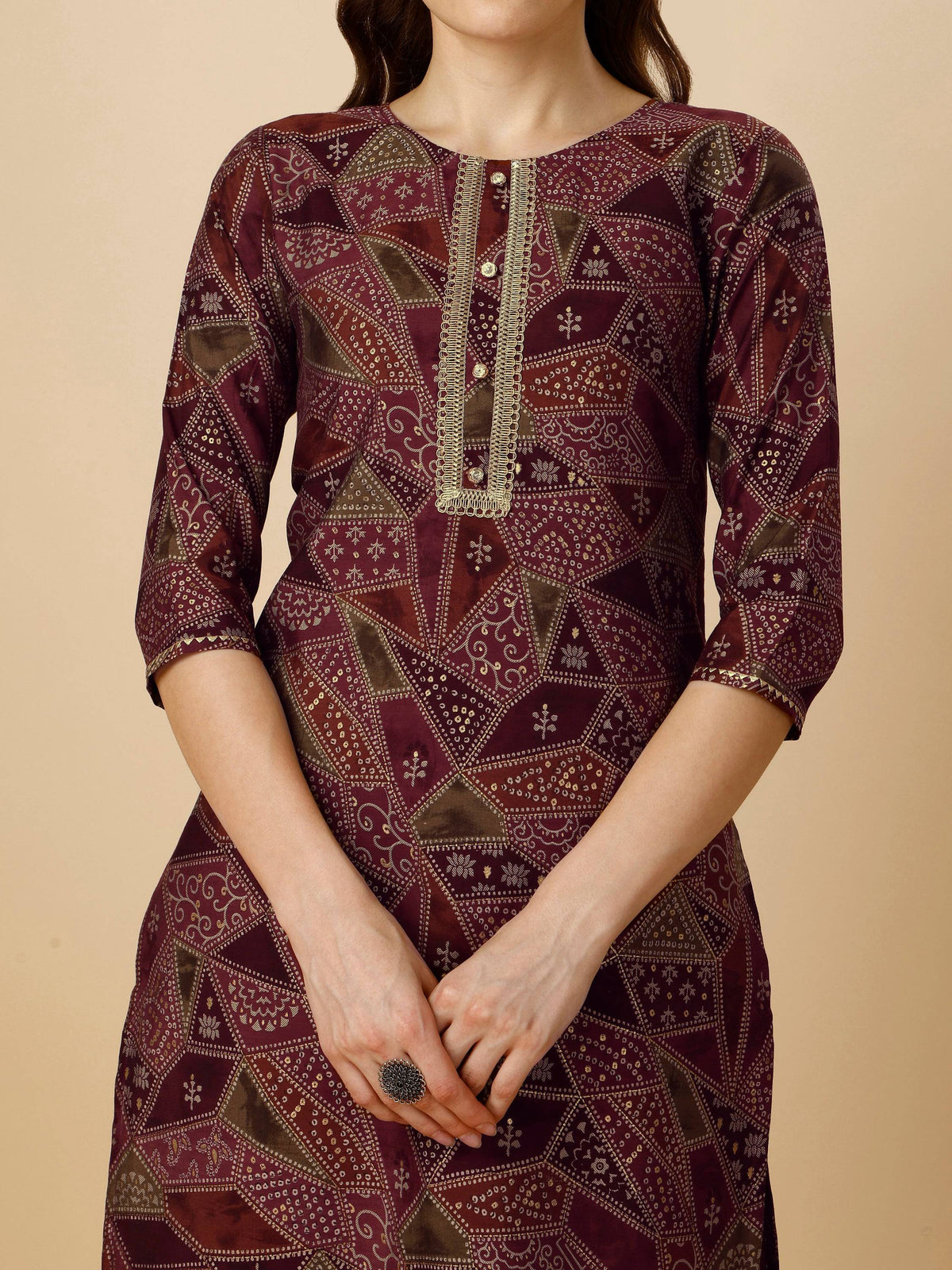 Printed Button And Embellished Kurta With Pant And Dupatta Set, Multicolor - Hiral Fashion | Grocsy