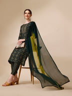 Ethnic Motif & Embroidered Kurta With Pant & Dupatta Set, Multicolor - Hiral Fashion | Grocsy