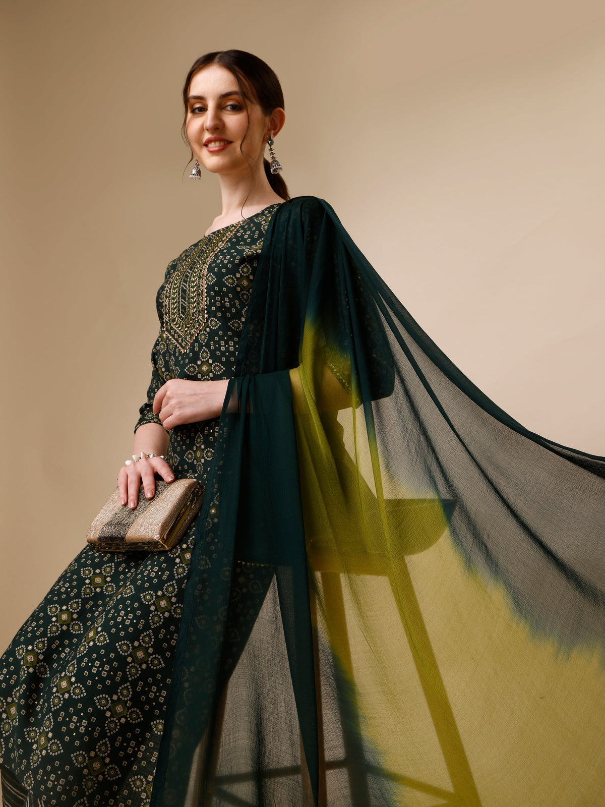 Ethnic Motif & Embroidered Kurta With Pant & Dupatta Set, Multicolor - Hiral Fashion | Grocsy
