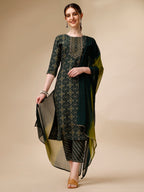 Ethnic Motif & Embroidered Kurta With Pant & Dupatta Set, Multicolor - Hiral Fashion | Grocsy