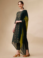 Ethnic Motif & Embroidered Kurta With Pant & Dupatta Set, Multicolor - Hiral Fashion | Grocsy