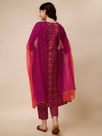 Ethnic Motif & Embroidered Kurta With Pant & Dupatta Set, Multicolor - Hiral Fashion | Grocsy