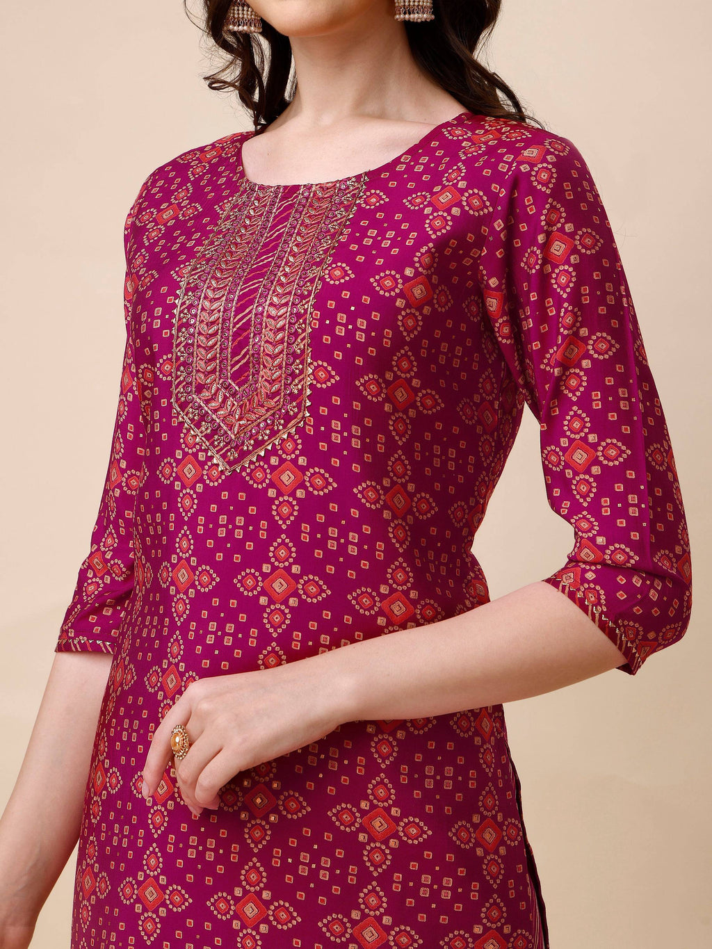 Ethnic Motif & Embroidered Kurta With Pant & Dupatta Set, Multicolor - Hiral Fashion | Grocsy