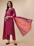 Ethnic Motif & Embroidered Kurta With Pant & Dupatta Set, Multicolor - Hiral Fashion | Grocsy
