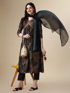 Alia Cut Kurta With Pant And Dupatta, Multicolor - Hiral Fashion | Grocsy
