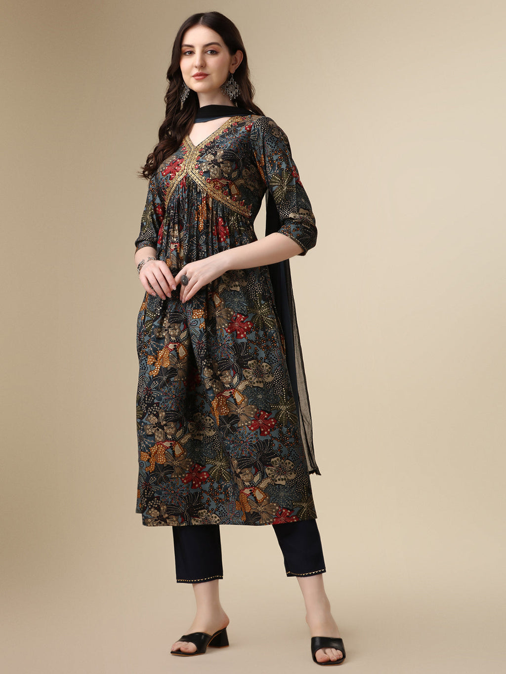 Alia Cut Kurta With Pant And Dupatta, Multicolor - Hiral Fashion | Grocsy