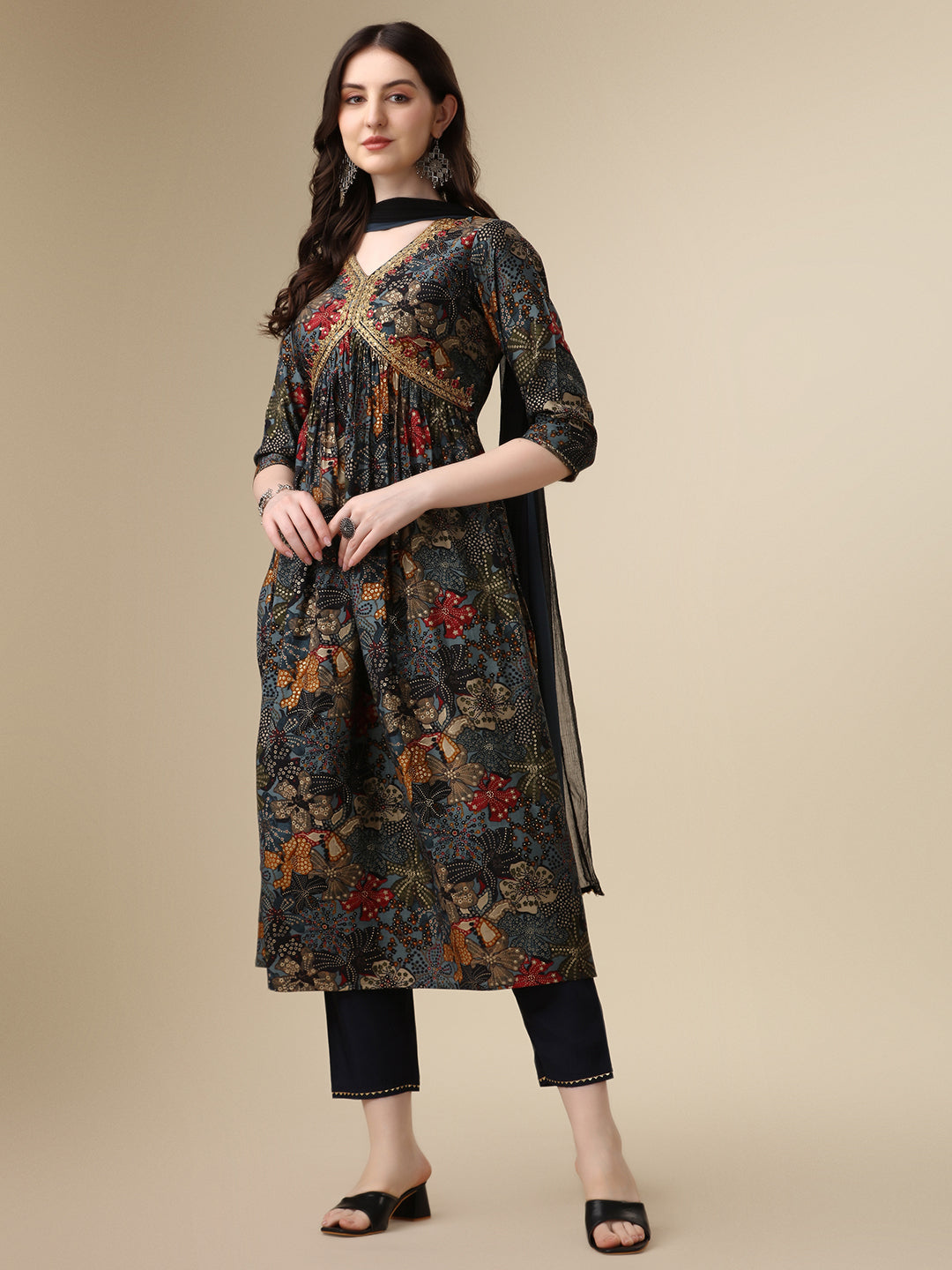 Alia Cut Kurta With Pant And Dupatta, Multicolor - Hiral Fashion | Grocsy
