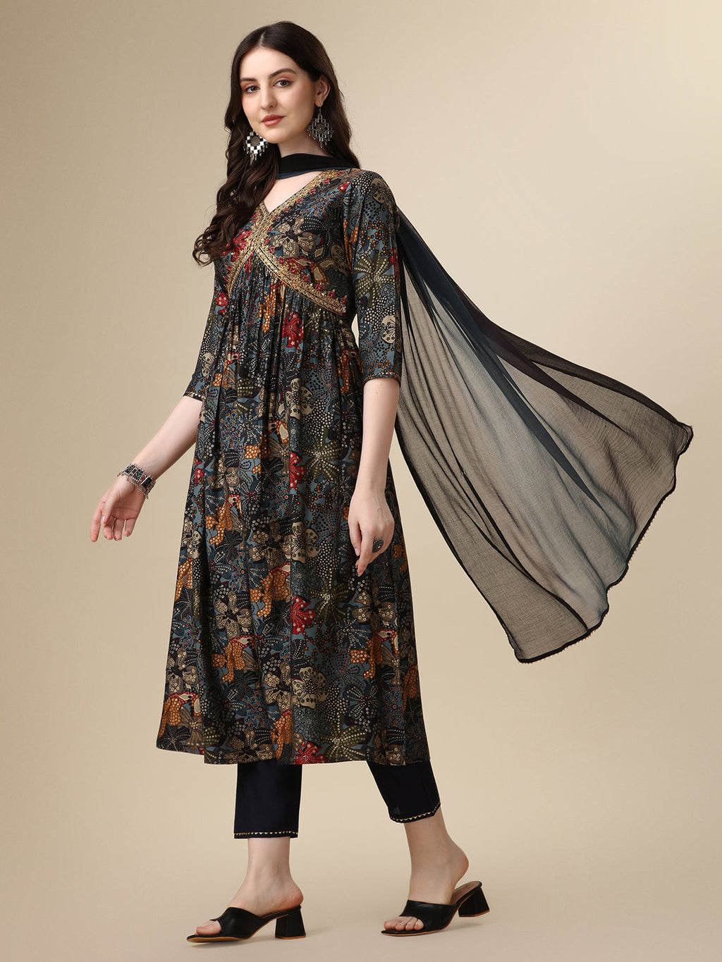 Alia Cut Kurta With Pant And Dupatta, Multicolor - Hiral Fashion | Grocsy