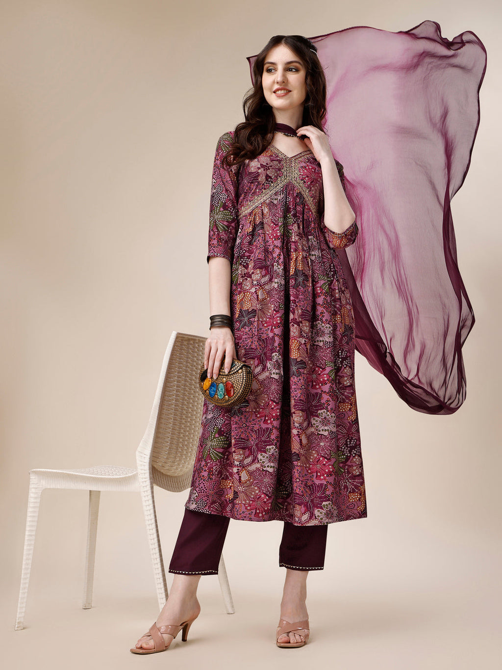 Alia Cut Kurta With Pant And Dupatta, Multicolor - Hiral Fashion | Grocsy