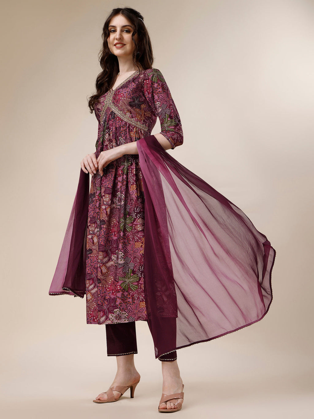 Alia Cut Kurta With Pant And Dupatta, Multicolor - Hiral Fashion | Grocsy