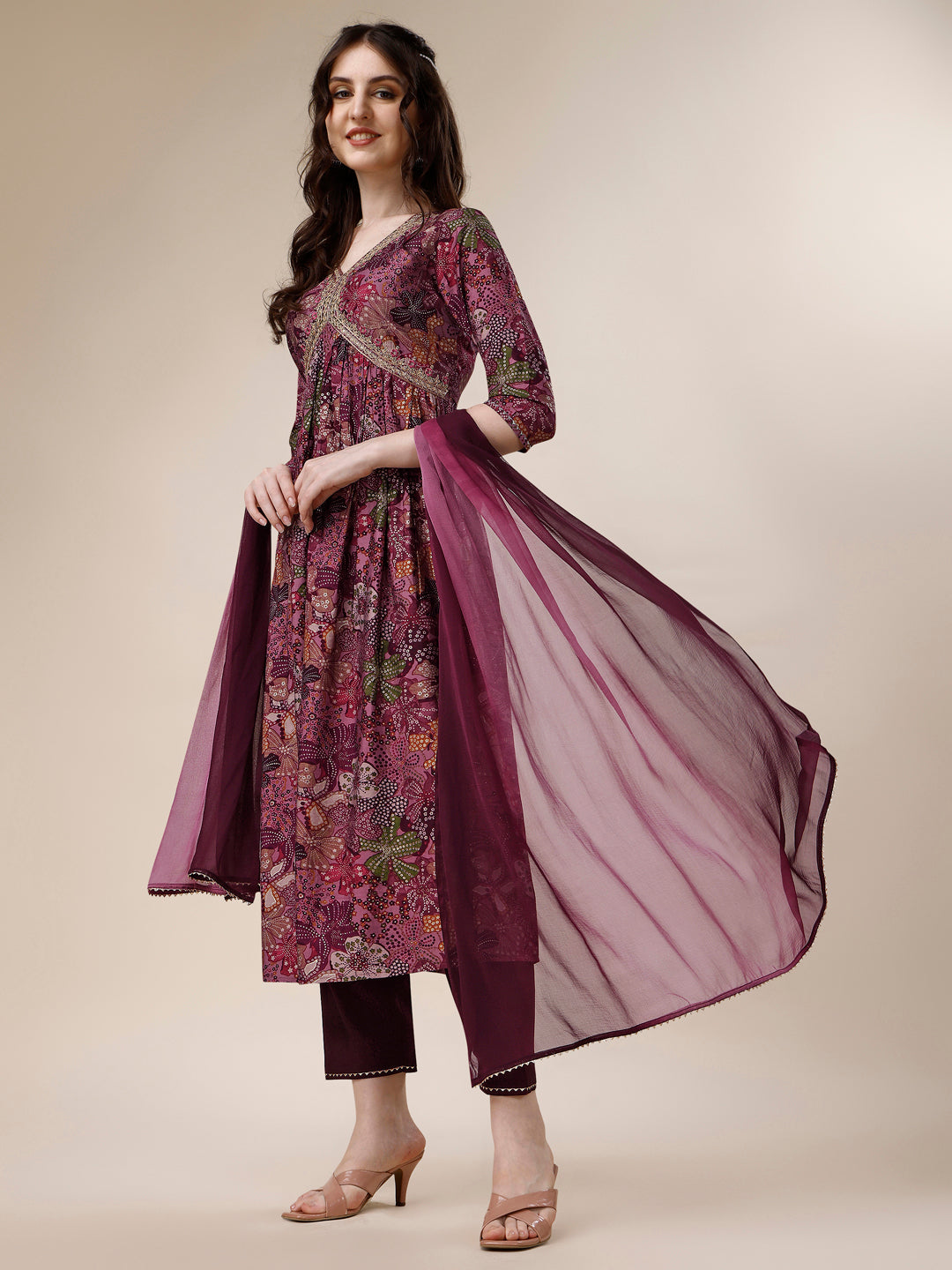 Alia Cut Kurta With Pant And Dupatta, Multicolor - Hiral Fashion | Grocsy
