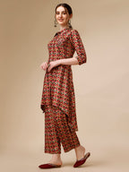 Placement Embroidered Chevron Printed Asymmetric Co-Ords, Multicolor - Hiral Fashion | Grocsy