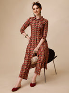 Placement Embroidered Chevron Printed Asymmetric Co-Ords, Multicolor - Hiral Fashion | Grocsy
