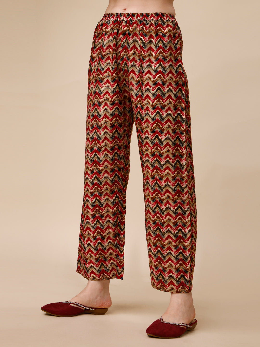 Placement Embroidered Chevron Printed Asymmetric Co-Ords, Multicolor - Hiral Fashion | Grocsy