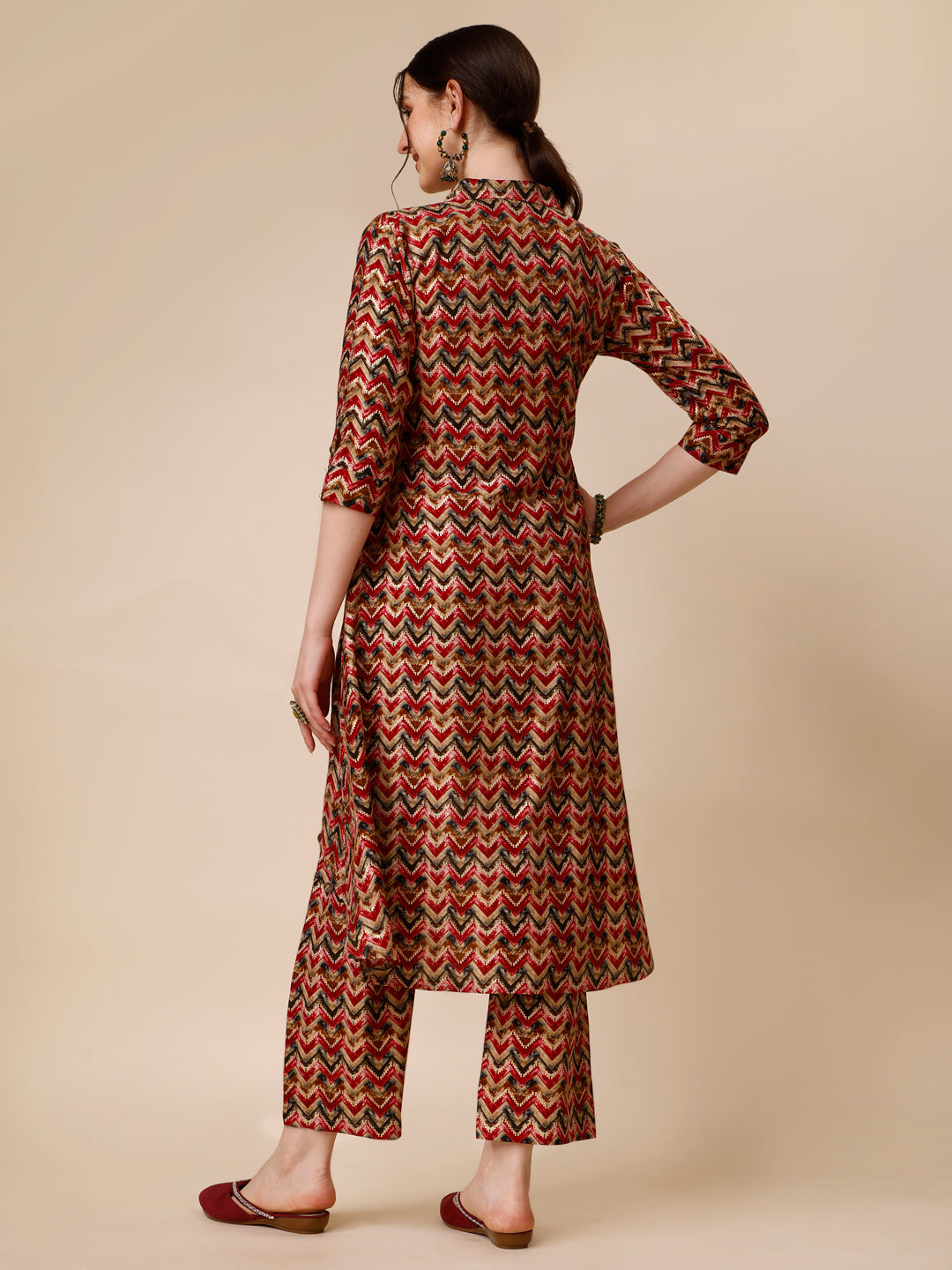 Placement Embroidered Chevron Printed Asymmetric Co-Ords, Multicolor - Hiral Fashion | Grocsy