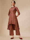 Placement Embroidered Chevron Printed Asymmetric Co-Ords, Multicolor - Hiral Fashion | Grocsy