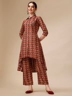 Placement Embroidered Chevron Printed Asymmetric Co-Ords, Multicolor - Hiral Fashion | Grocsy
