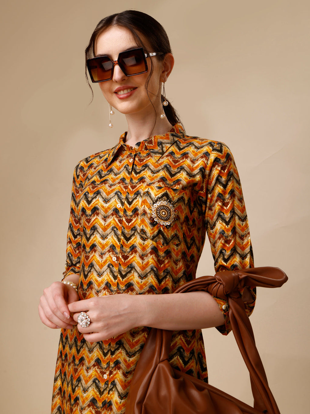Placement Embroidered Chevron Printed Asymmetric Co-Ords, Multicolor - Hiral Fashion | Grocsy