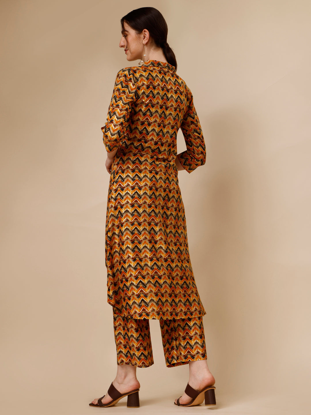 Placement Embroidered Chevron Printed Asymmetric Co-Ords, Multicolor - Hiral Fashion | Grocsy